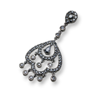 Ciondolo Pendente Di Argento 925 Brunito Con Zirconi Neri Chandelier Gotico 1Pz