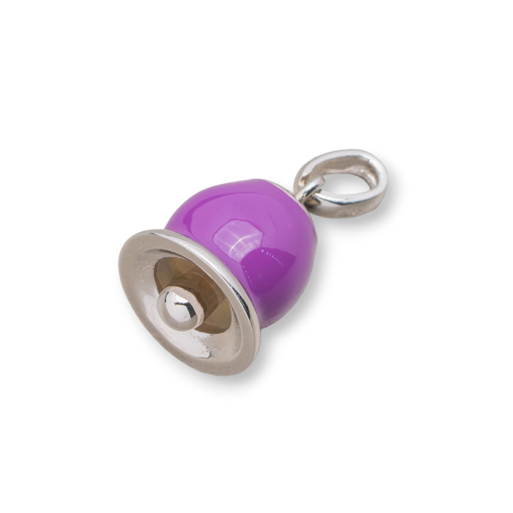 Ciondolo Pendente Di Argento 925 Campanella Smaltata 11x20mm Viola