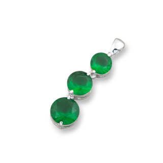 Ciondolo Pendente Di Argento 925 Con 3 Gemme Termodiffuse Incastonate Verde 8x29mm