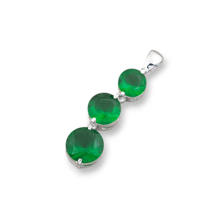 Ciondolo Pendente Di Argento 925 Con 3 Gemme Termodiffuse Incastonate Verde 8x29mm