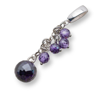 Ciondolo Pendente Di Argento 925 Con Catena E Cubic Zirconia 12x62mm Viola