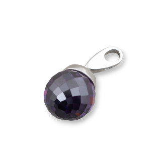 Ciondolo Pendente Di Argento 925 Con Gancio E Sfera Di Zirconi Viola Sfaccettato 12x25mm