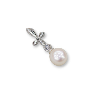 Ciondolo Pendente Di Argento 925 Con Perle Di Fiume 7x21mm Rodiato