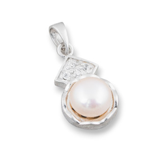 Ciondolo Pendente Di Argento 925 Con Perle Di Fiume E Zirconi Incastonati 11x23mm 1pz