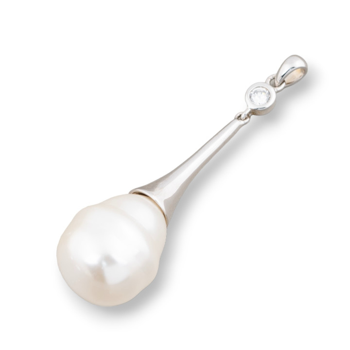 Ciondolo Pendente Di Argento 925 Con Perle Di Maiorca 16x55mm