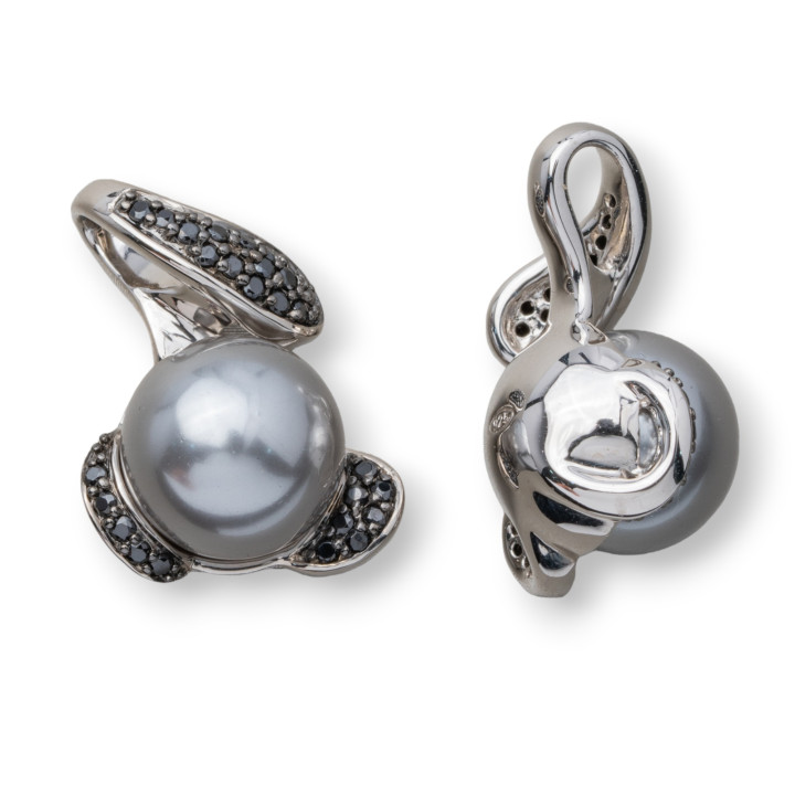 Ciondolo Pendente Di Argento 925 Con Perle Di Maiorca 17x40mm