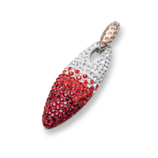 Ciondolo Pendente Di Argento 925 Con Strass Pave' 12x38mm Rosso