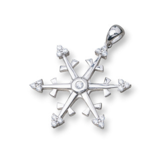 Ciondolo Pendente Di Argento 925 Con Zirconi Fiocco Di Neve 30mm
