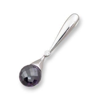 Ciondolo Pendente Di Argento 925 Con Zirconi Viola 12x51mm