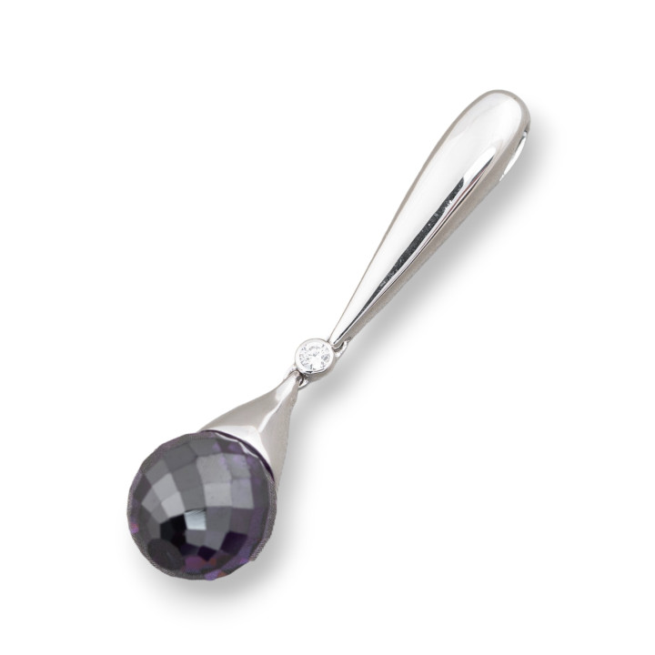 Ciondolo Pendente Di Argento 925 Con Zirconi Viola 12x51mm