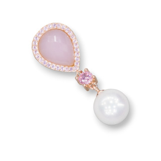 Ciondolo Pendente Di Argento 925 Rosa Con Perle Di Maiorca 16x43mm