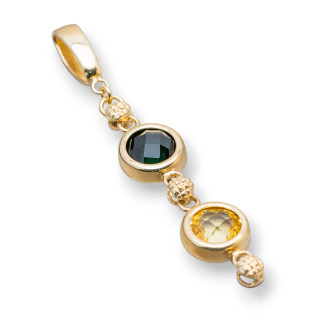 Ciondolo Pendente Gioiello in Argento 925 Placcato Oro Con Zirconi Colorati 12x68mm