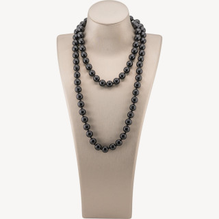 Collana Bijoux Charlestone Di Pietre Dure 10mm Annodate 90cm Giada Nera