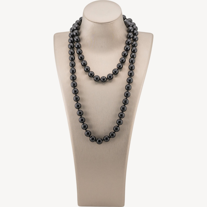 Collana Bijoux Charlestone Di Pietre Dure 10mm Annodate 90cm Giada Nera