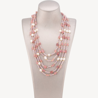 Collana Bijoux Girocollo 5 Fili Con Pietre Dure, Perle Naturali E Cristalli 50cm