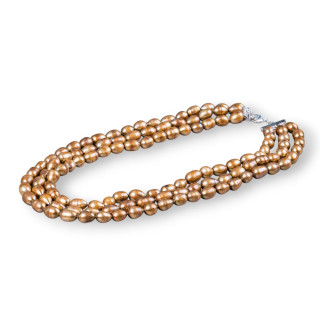 Collana Di Argento 925 Con Perle Di Fiume a 3 File Chicco Di Riso