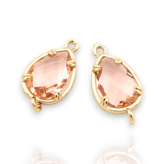 Componente Connettore Di Bronzo Con Cristalli CZ Goccia Sfaccettata 10x19mm 18pz Con 2 Anellini