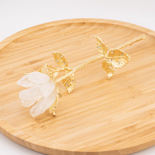 Fiore Preziose Artigianale Con Quarzo Naturale e Dettagli Dorati