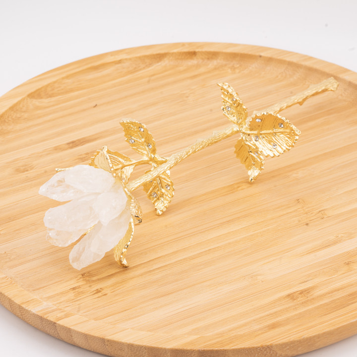 Fiore Preziose Artigianale Con Quarzo Naturale e Dettagli Dorati