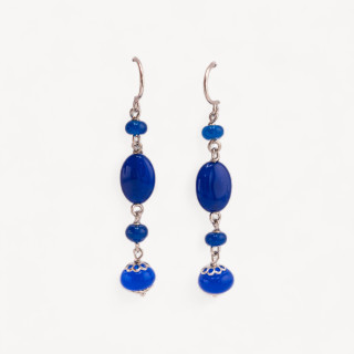 Orecchini A Monachella Di Argento 925 Con Giada Coreana Blu Forme 10x65mm