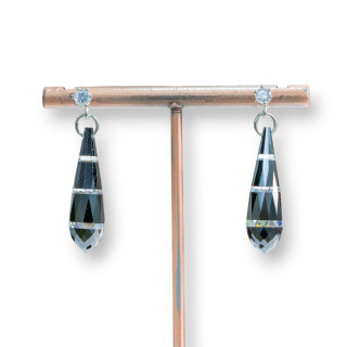 Orecchini A Perno Di Argento 925 Con Gocce Di Zirconi 8x38mm