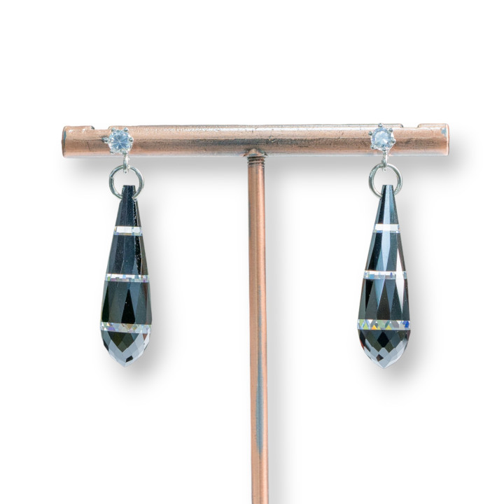 Orecchini A Perno Di Argento 925 Con Gocce Di Zirconi 8x38mm