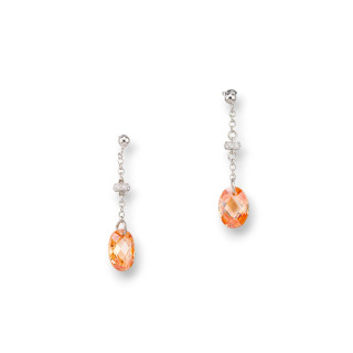 Orecchini A Perno Di Argento 925 Con Zirconi E Rondelle Zirconate Con Goccia Piatta 10x43mm