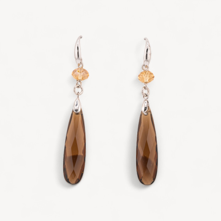 Orecchini Di Argento 925 A Monachella Con Zirconi Champagne E Fumè 9x69mm