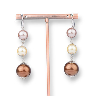 Orecchini A Monachella Di Argento 925 Con Sfere Di Perle Di Maiorca 14x62mm