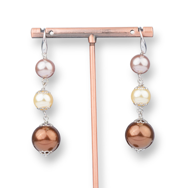 Orecchini A Monachella Di Argento 925 Con Sfere Di Perle Di Maiorca 14x62mm