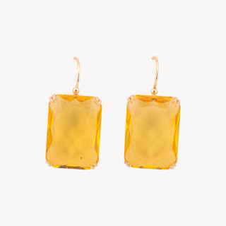 Orecchini A Monachella Di Bronzo Con Cristalli Rettangolo Incastonato 18x38mm