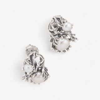 Orecchini Gioiello In Argento 925 Microfusione Selva Con Perle Di Fiume 12x15mm MOD4480