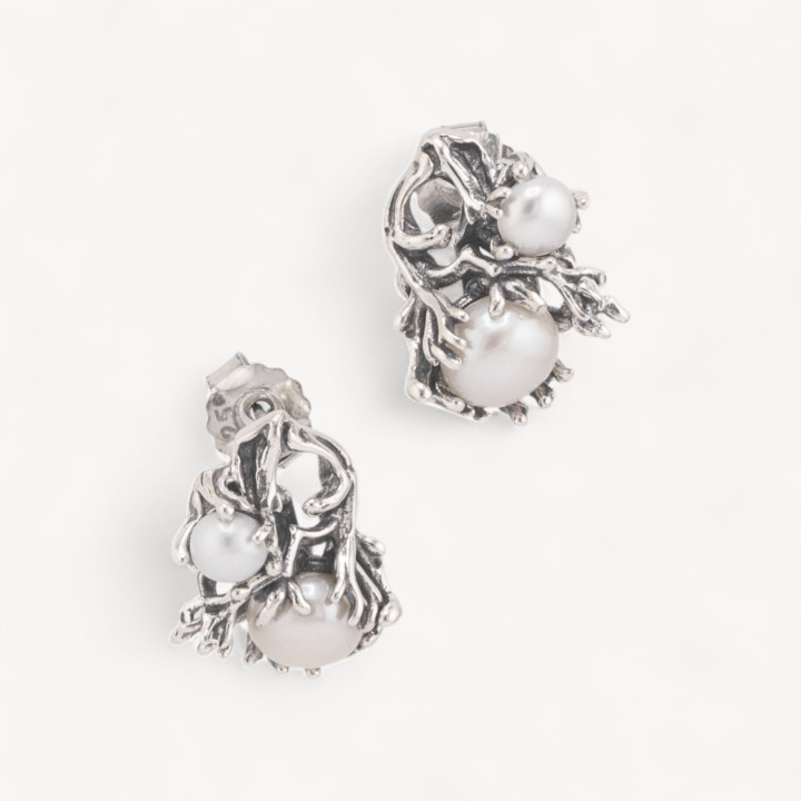 Orecchini Gioiello In Argento 925 Microfusione Selva Con Perle Di Fiume 12x15mm MOD4480