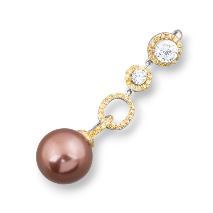 Pendente Di Argento 925 Con Zirconi E Perle Di Maiorca 14x52mm