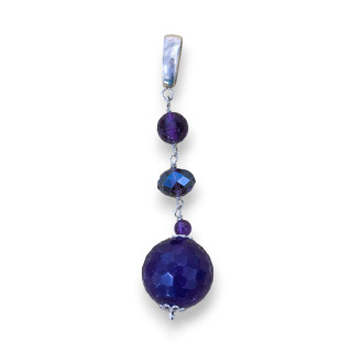 Pendente Di Argento 925 Rodiato Con Ametista Zirconi E Giada Coreana Viola