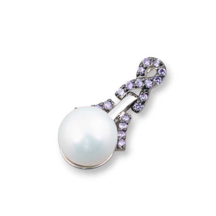Pendenti Di Argento 925 Zirconato Con Perle Di Maiorca 14x30mm