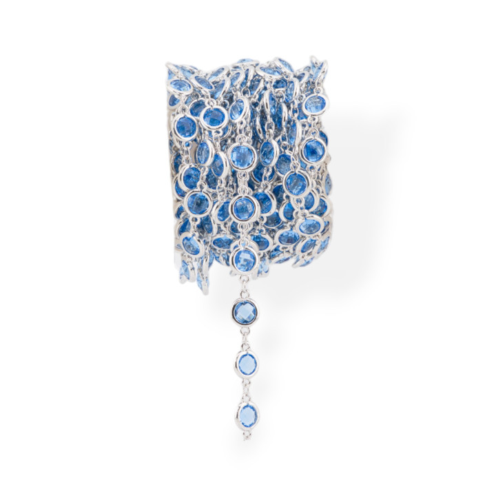 Catena Rosario Di Ottone Con Occhio Di Gatto Cabochon 7,5mm 5 Metri Rodiato Opale Blu