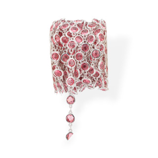 Catena Rosario Di Ottone Con Occhio Di Gatto Cabochon 7,5mm 5 Metri Rodiato Rosso Chiaro