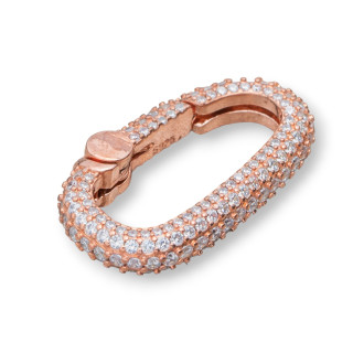 Chiusura Gancio A Scatto Di Argento 925 Con Zirconi Micropave' Ovale 16x27mm 1pz Oro Rosa