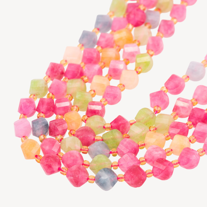 Giada Taglio Rigido Oliva Twist Sfaccettata 6mm Tormalina Multicolor