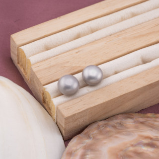 Perle Di Fiume Bottoni Cabochon 1 Foro  (AAAA) 10,0-10,5mm 1 Paia Grigio