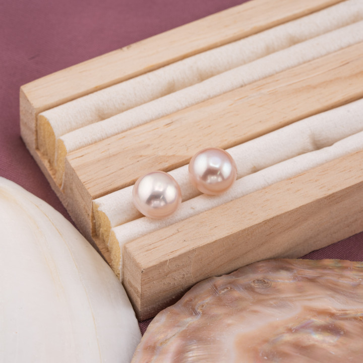 Perle Di Fiume Bottoni Cabochon 1 Foro  (AAAA) 10,5-11,0mm 1 Paia Lilla