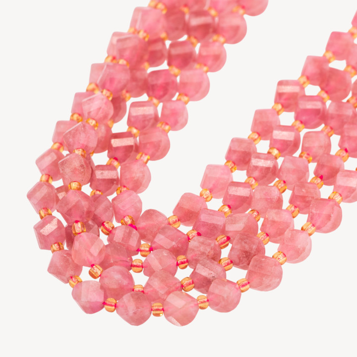 Quarzo Fragola Taglio Rigido Oliva Twist Sfaccettata 6mm