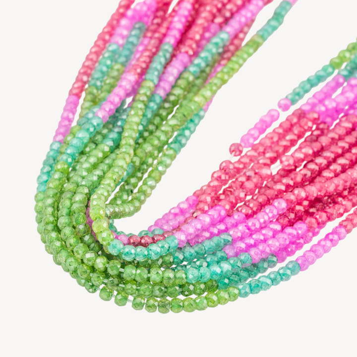 Zirconi Naturali Rondelle Sfaccettate 3x2mm Gradient Verde, Smeraldo, Rosa e Fucsia