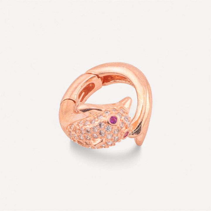 Fermoir en Argent 925 avec Zircons Dauphin 16x19mm 1pc Or Rose Oeil Rouge