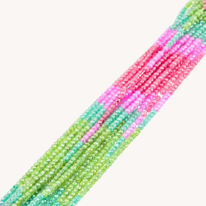 Zirconi Naturali Rondelle Sfaccettate 3x2mm Gradient Verde, Smeraldo, Rosa e Fucsia