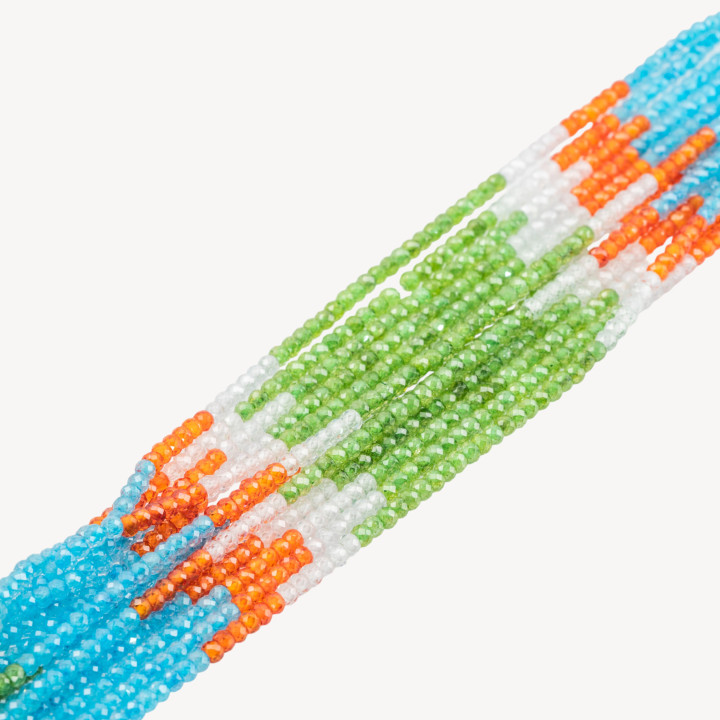 Zirconi Naturali Rondelle Sfaccettate 3x2mm Gradient Bianco, Arancione, Celeste e Verde