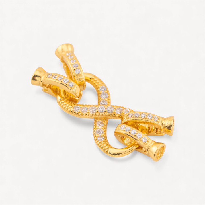 Chiusura In Argento 925 Con Zirconi Infinito 10x30m con Doppia Coppetta 3,5mm 1pz Dorato