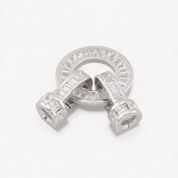 Chiusure Di Argento 925 Con Zirconi 14,5x28mm Tondo con Coppette da 6mm 1pz Rodiato