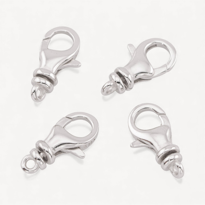 Chiusura Di Argento 925 Gancio A Scatto 8x16mm 4pz Rodiato